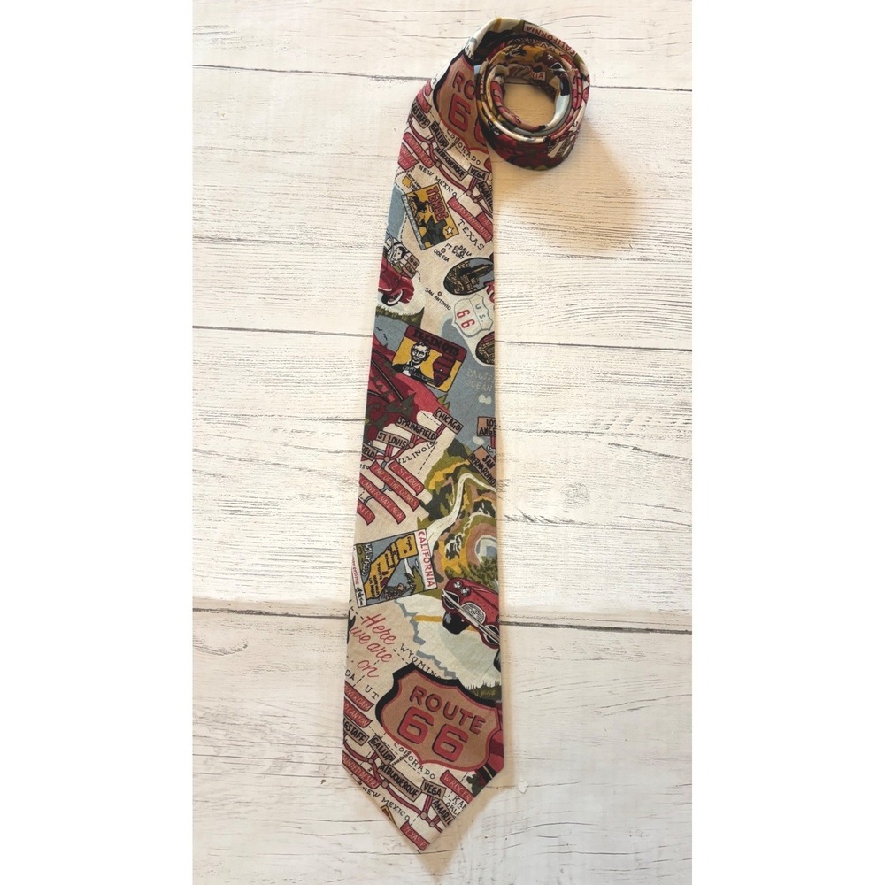 Beans McGee Route 66 Novelty Necktie Mens Vintage Road Trip Map Print Multicolor - Picture 4 of 5